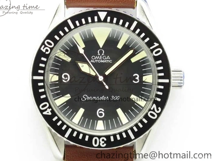 1219 Vintage Seamaster 300 No Date SS B12 Black Dial On Brown Leather Strap A2836 (Free Nylon Strap) Comfortable 7912